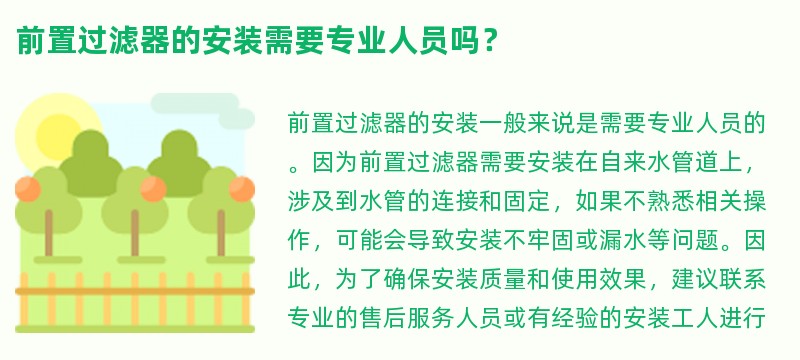 前置过滤器的安装需要专业人员吗？