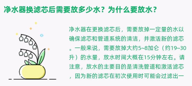 净水器换滤芯后需要放多少水？为什么要放水？