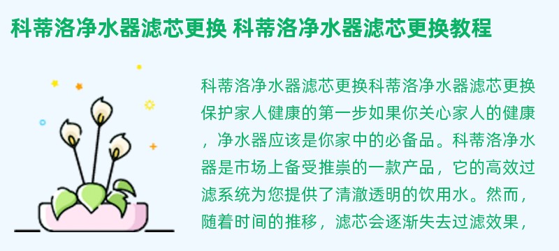 科蒂洛净水器滤芯更换 科蒂洛净水器滤芯更换教程