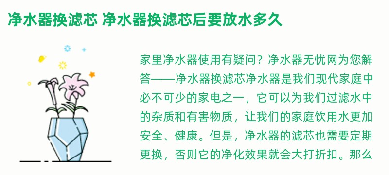 净水器换滤芯 净水器换滤芯后要放水多久