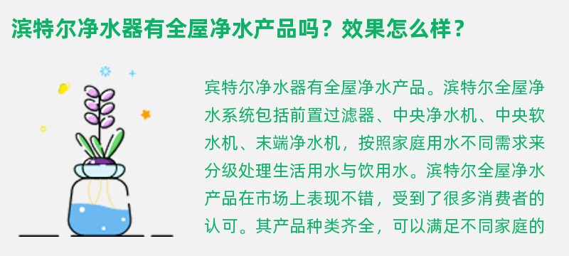 滨特尔净水器有全屋净水产品吗？效果怎么样？