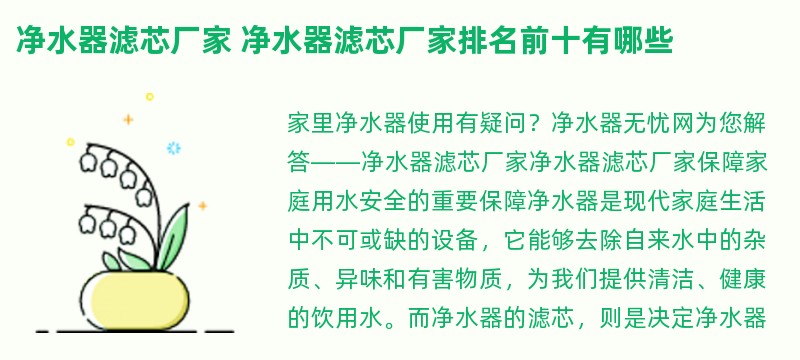 净水器滤芯厂家 净水器滤芯厂家排名前十有哪些